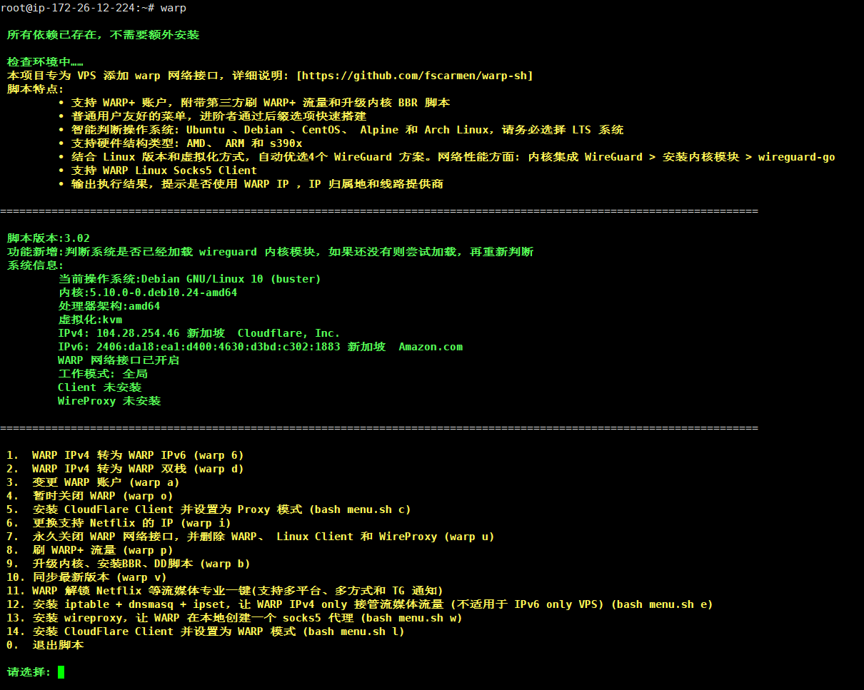 使用Warp给IPv6 VPS添加IPv4出口